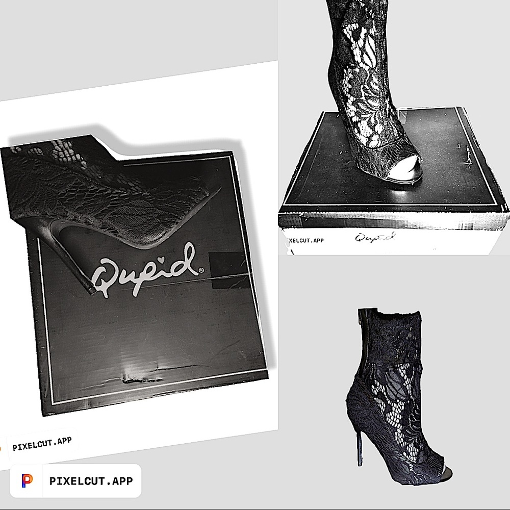 Qupid black lace ankle booties